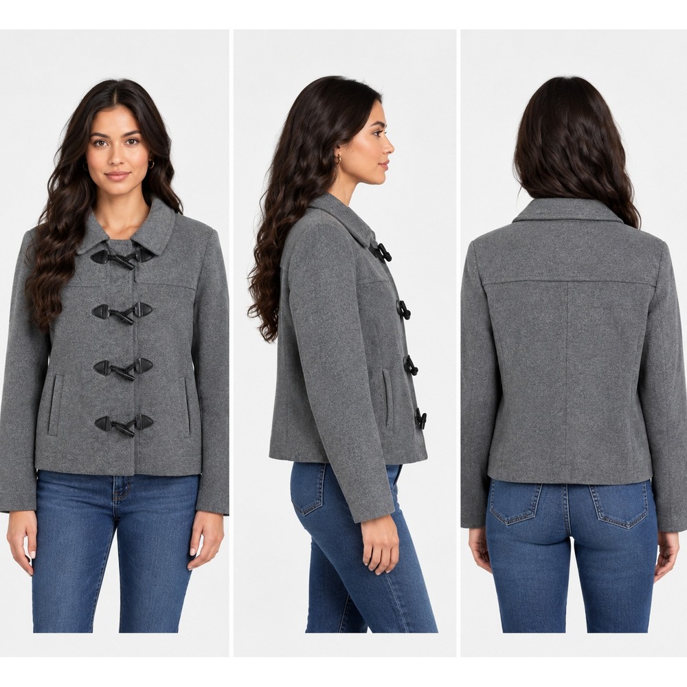 Zara Basic Duffle Jacket Womens M Gray Toggle Front Collared Long Sleeve Pockets